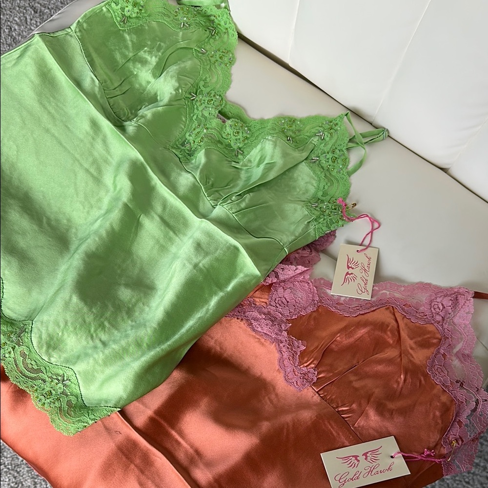 BUNDLE! NWT Women's Lace Trim Satin Camisole - Green and Orange by Gold Hawk